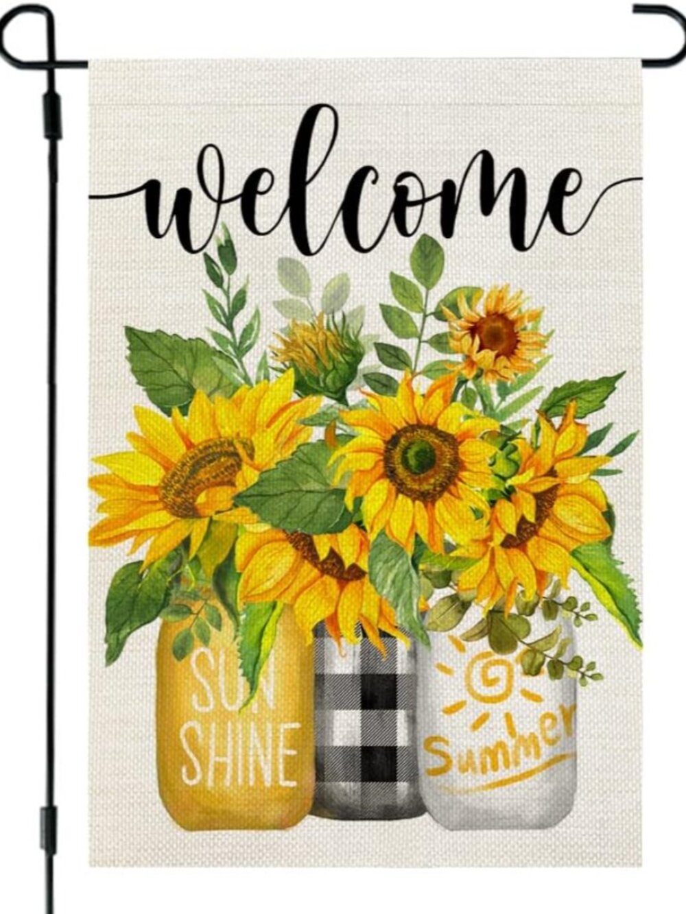 Summer Sunflower Garden Flag Mason Jar Double Sided 12x18 Inches Small Burlap Se